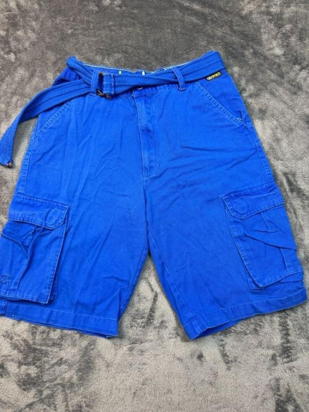 Akademiks Shorts Mens 32 Blue Cargo Canvas Belted 11 Inseam Skateboard Shorts